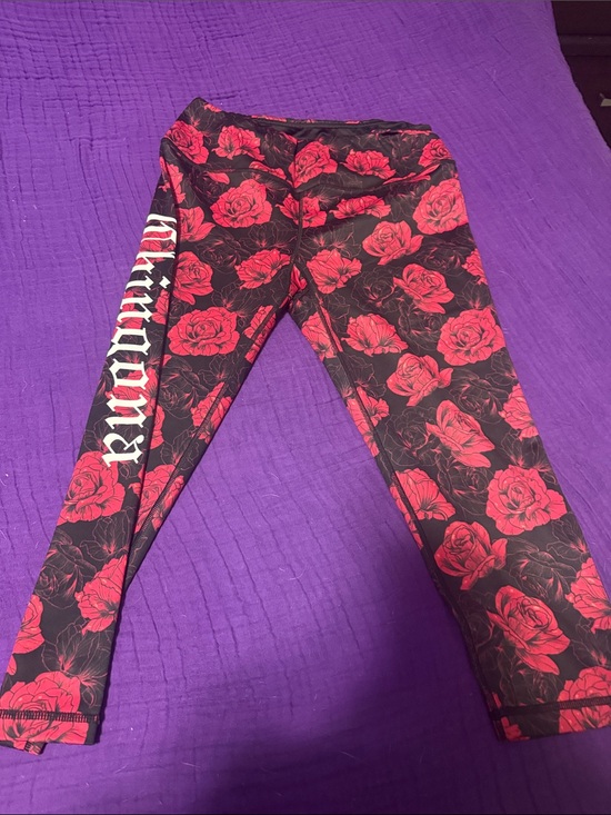 Kali Pants - Kali Black & Red Rose Print Leggings with Side Script